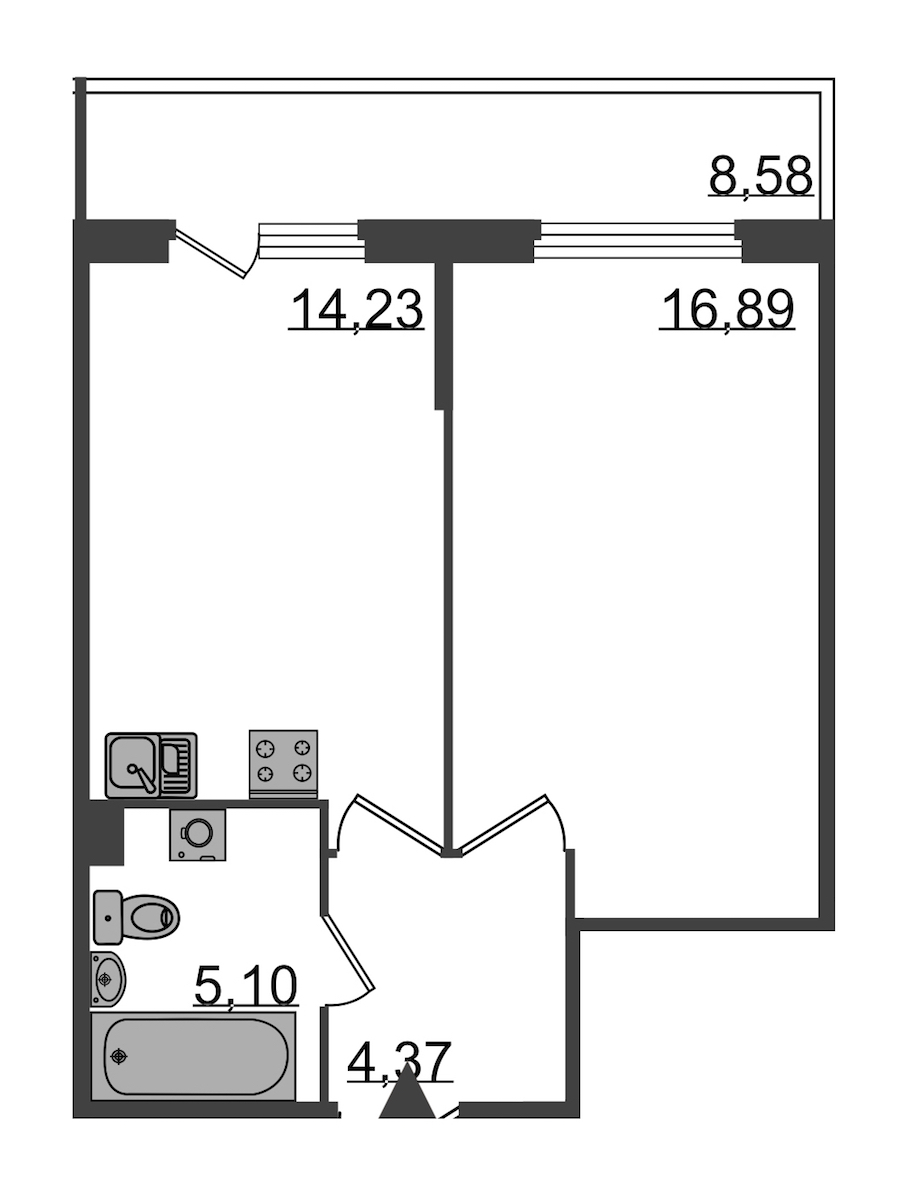 1-комнатная, 43 м² — ЖК Клубный дом Б57