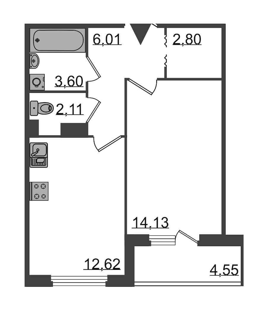 1-комнатная, 44 м² — ЖК Клубный дом Б57