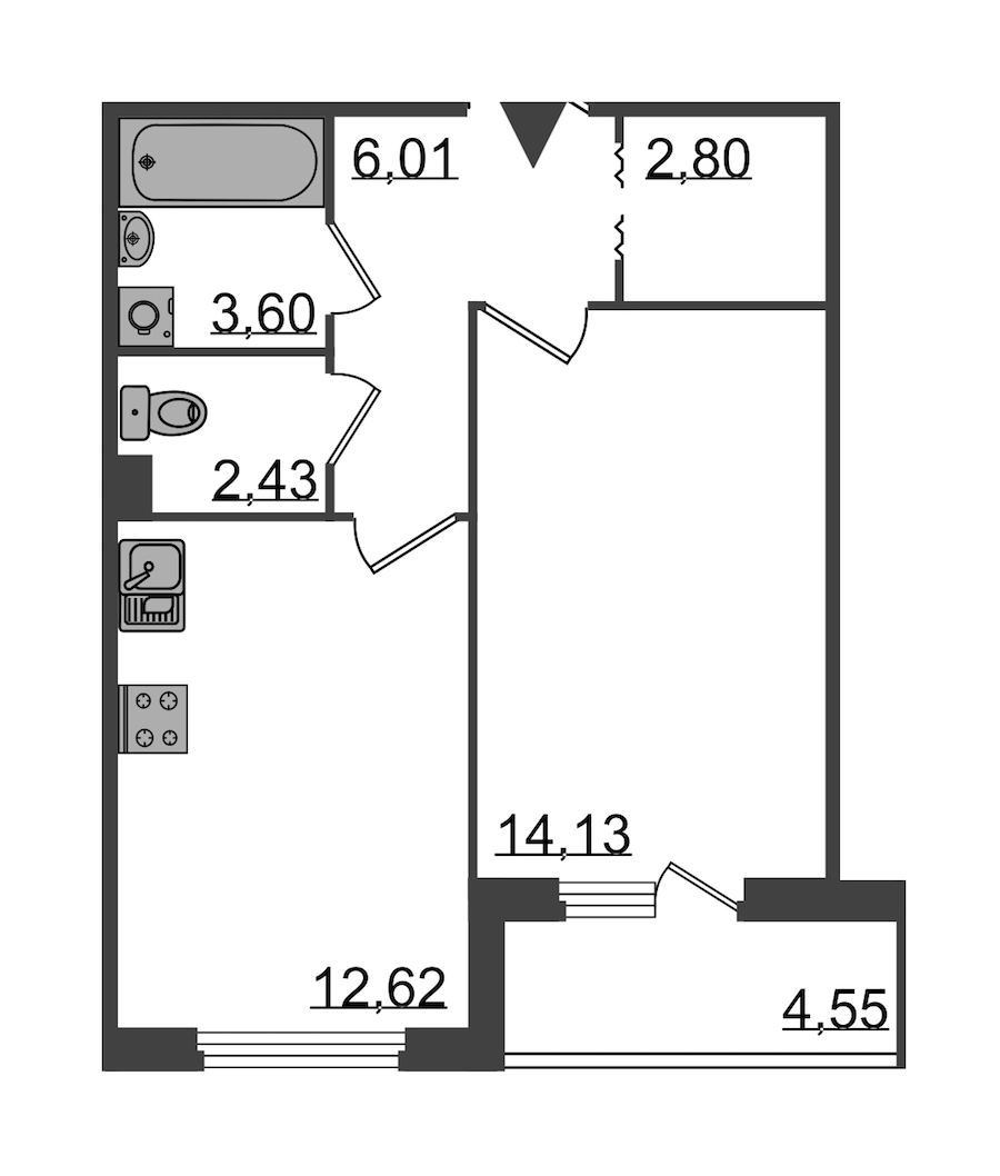 1-комнатная, 44 м² — ЖК Клубный дом Б57