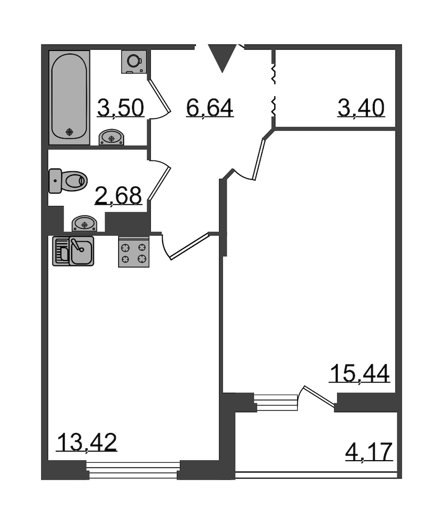 1-комнатная, 47 м² — ЖК Клубный дом Б57