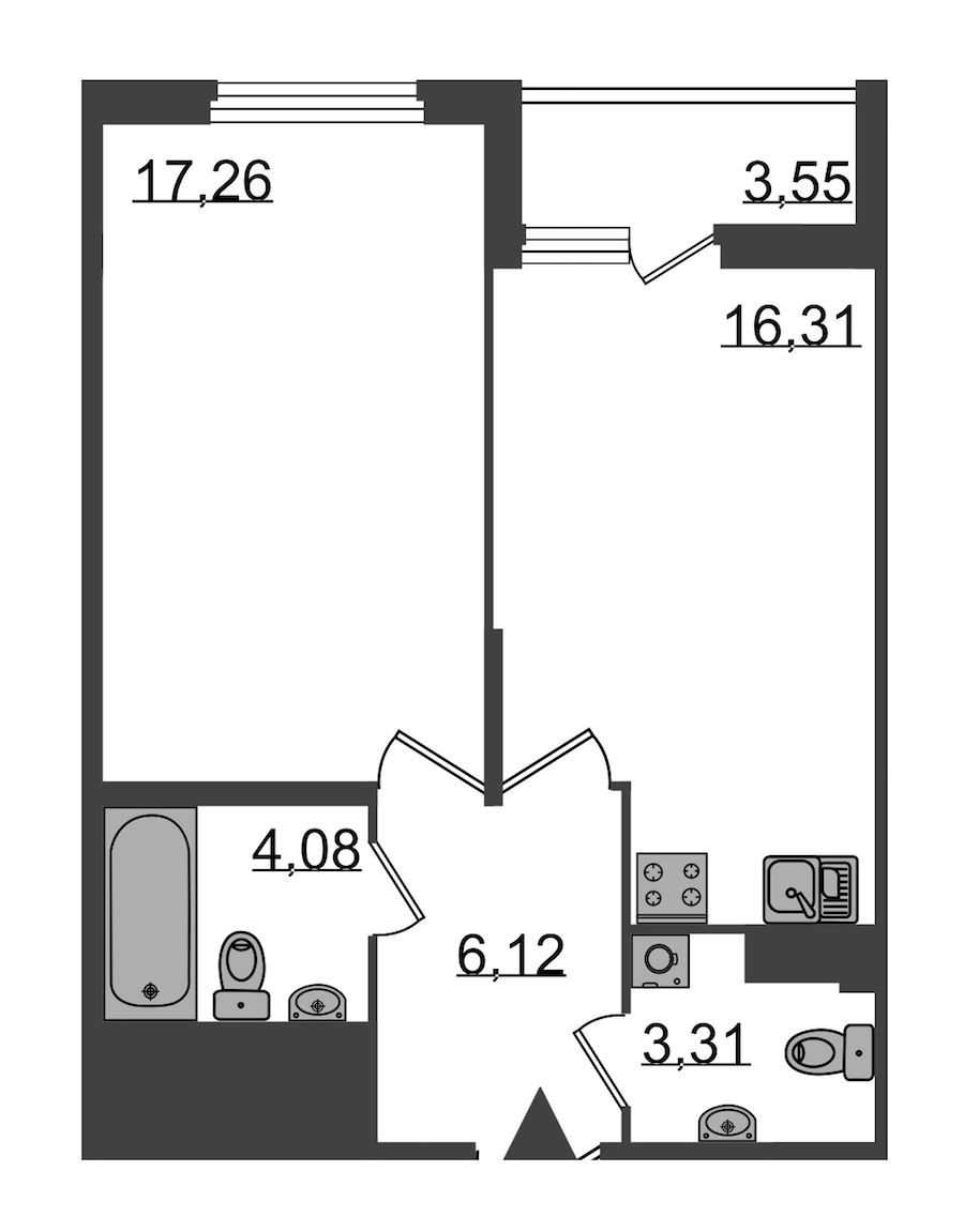 1-комнатная, 49 м² — ЖК Клубный дом Б57