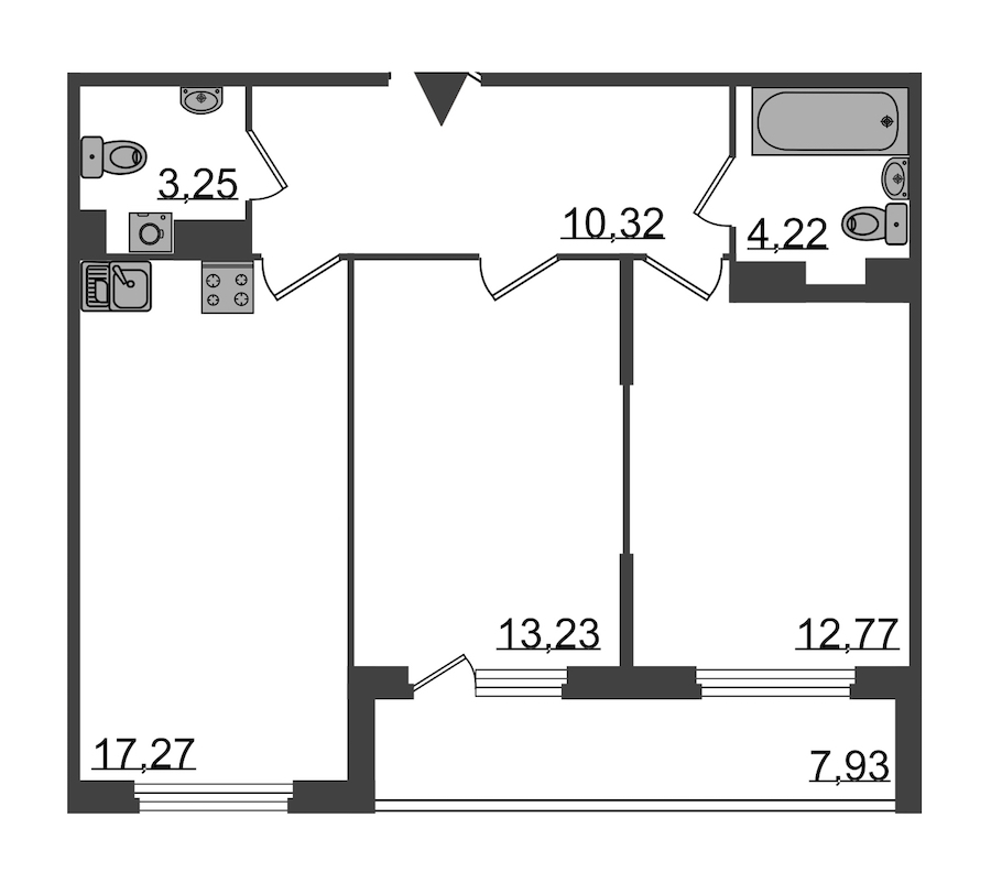 2-комнатная, 65 м² — ЖК Клубный дом Б57