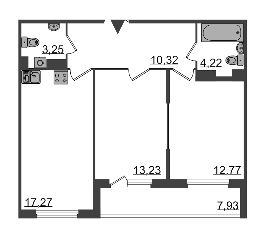 2-комнатная, 65 м² — ЖК Клубный дом Б57