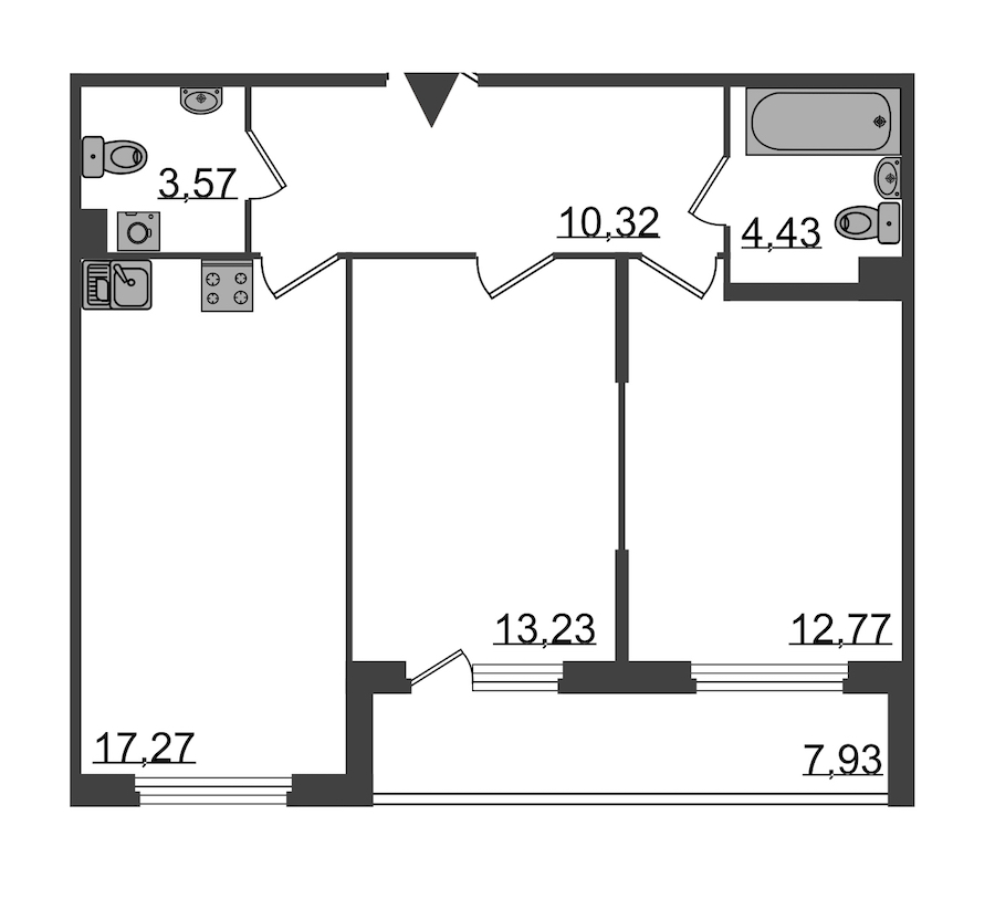 2-комнатная, 66 м² — ЖК Клубный дом Б57