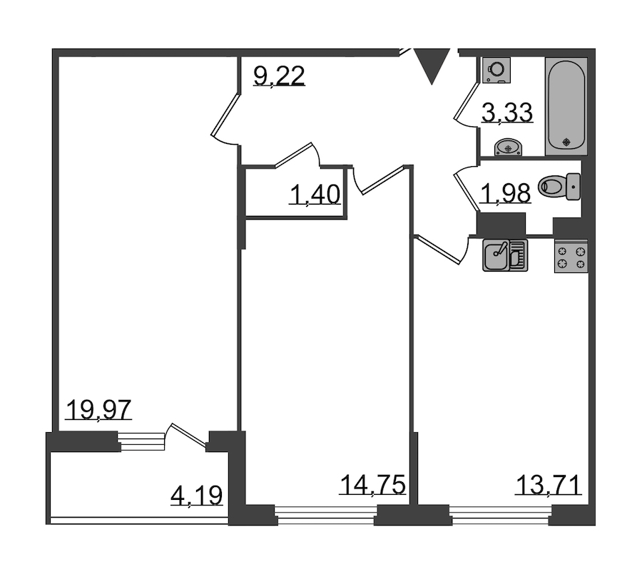 2-комнатная, 66 м² — ЖК Клубный дом Б57