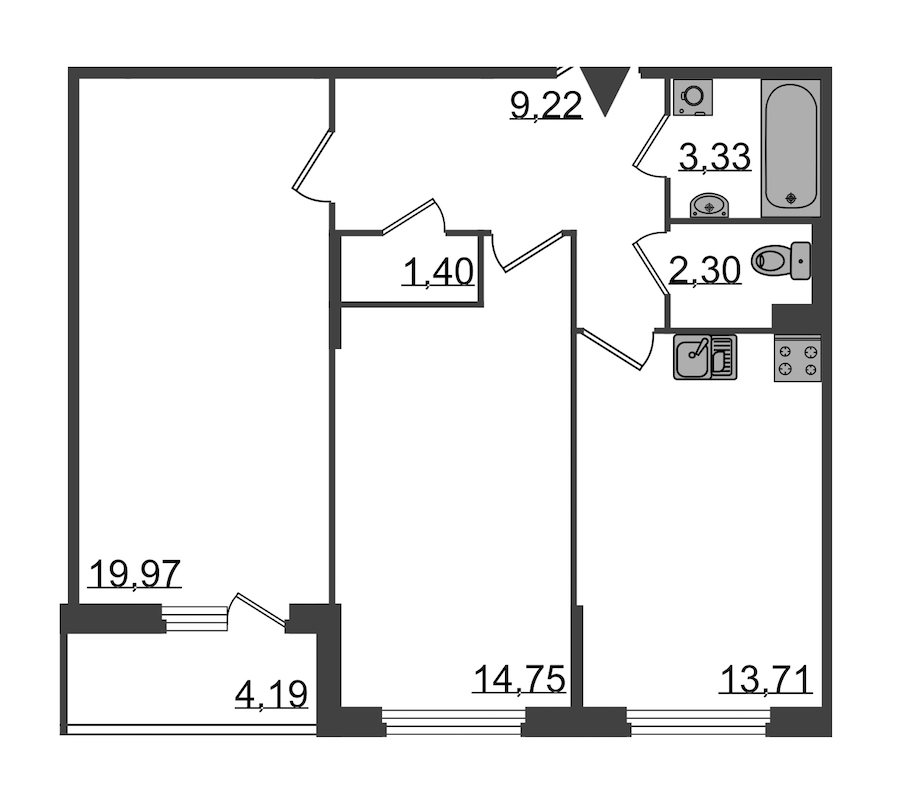 2-комнатная, 67 м² — ЖК Клубный дом Б57