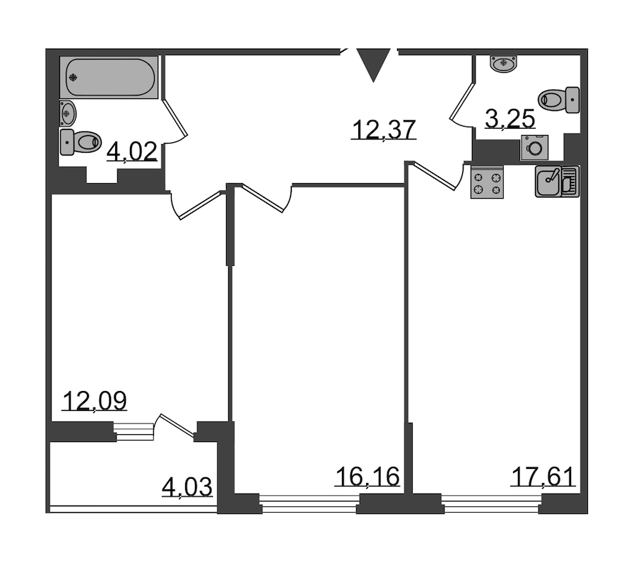 2-комнатная, 68 м² — ЖК Клубный дом Б57