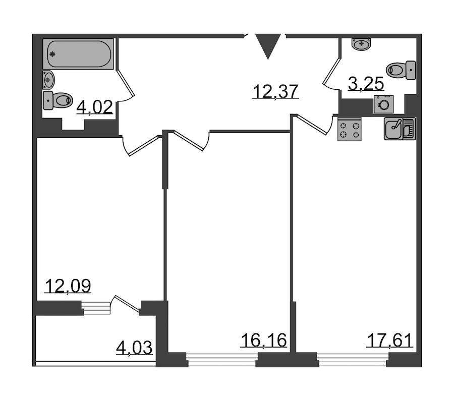 2-комнатная, 68 м² — ЖК Клубный дом Б57