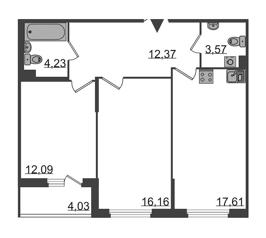 2-комнатная, 68 м² — ЖК Клубный дом Б57