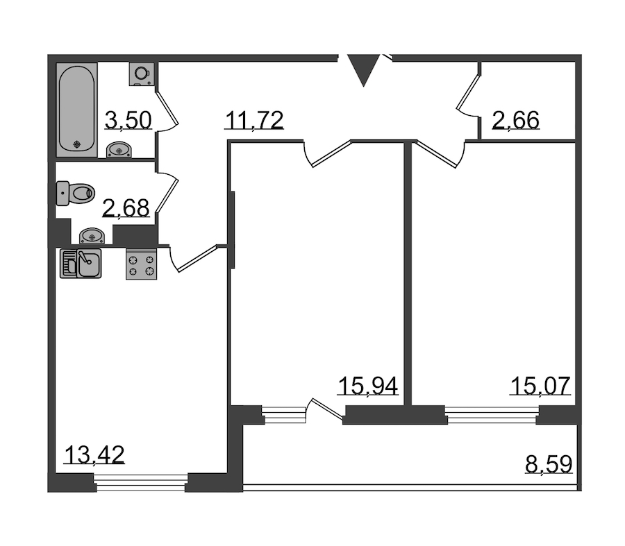 2-комнатная, 69 м² — ЖК Клубный дом Б57