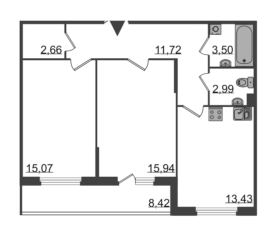 2-комнатная, 70 м² — ЖК Клубный дом Б57