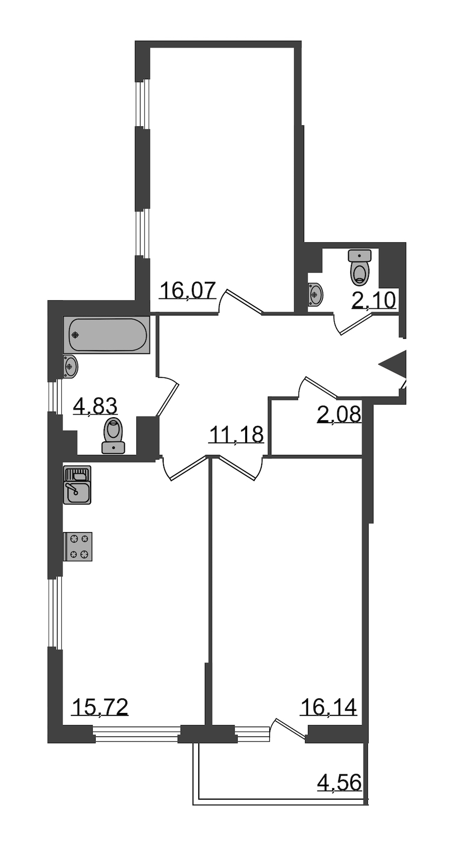 2-комнатная, 70 м² — ЖК Клубный дом Б57