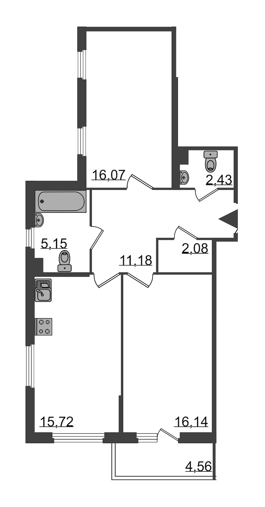 2-комнатная, 71 м² — ЖК Клубный дом Б57