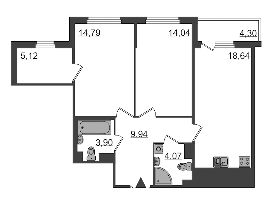 2-комнатная, 73 м² — ЖК Клубный дом Б57