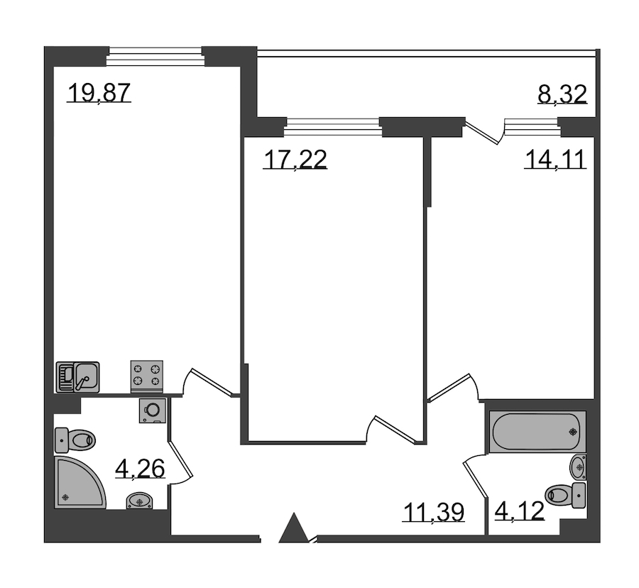 2-комнатная, 75 м² — ЖК Клубный дом Б57