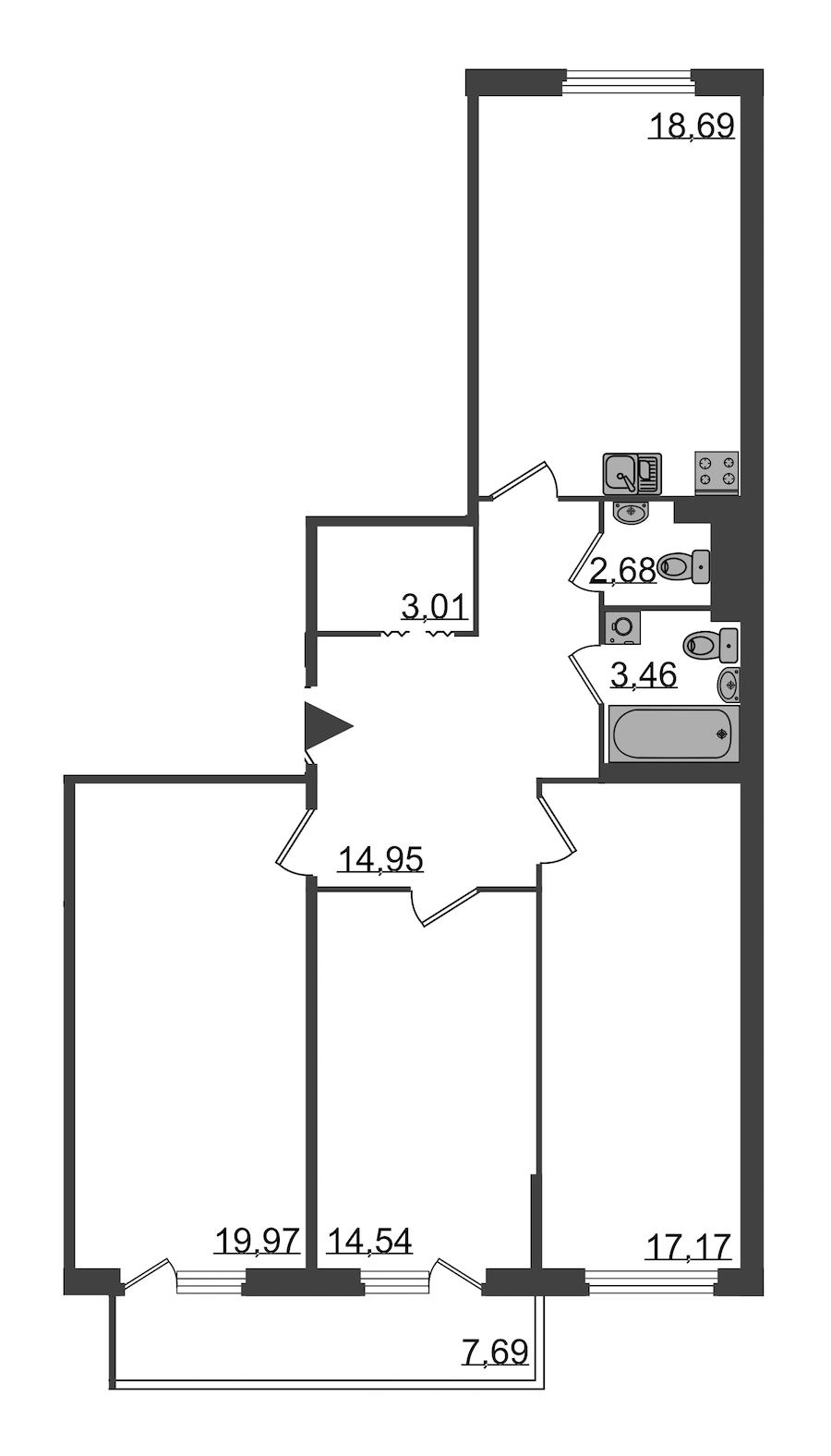 3-комнатная, 98 м² — ЖК Клубный дом Б57