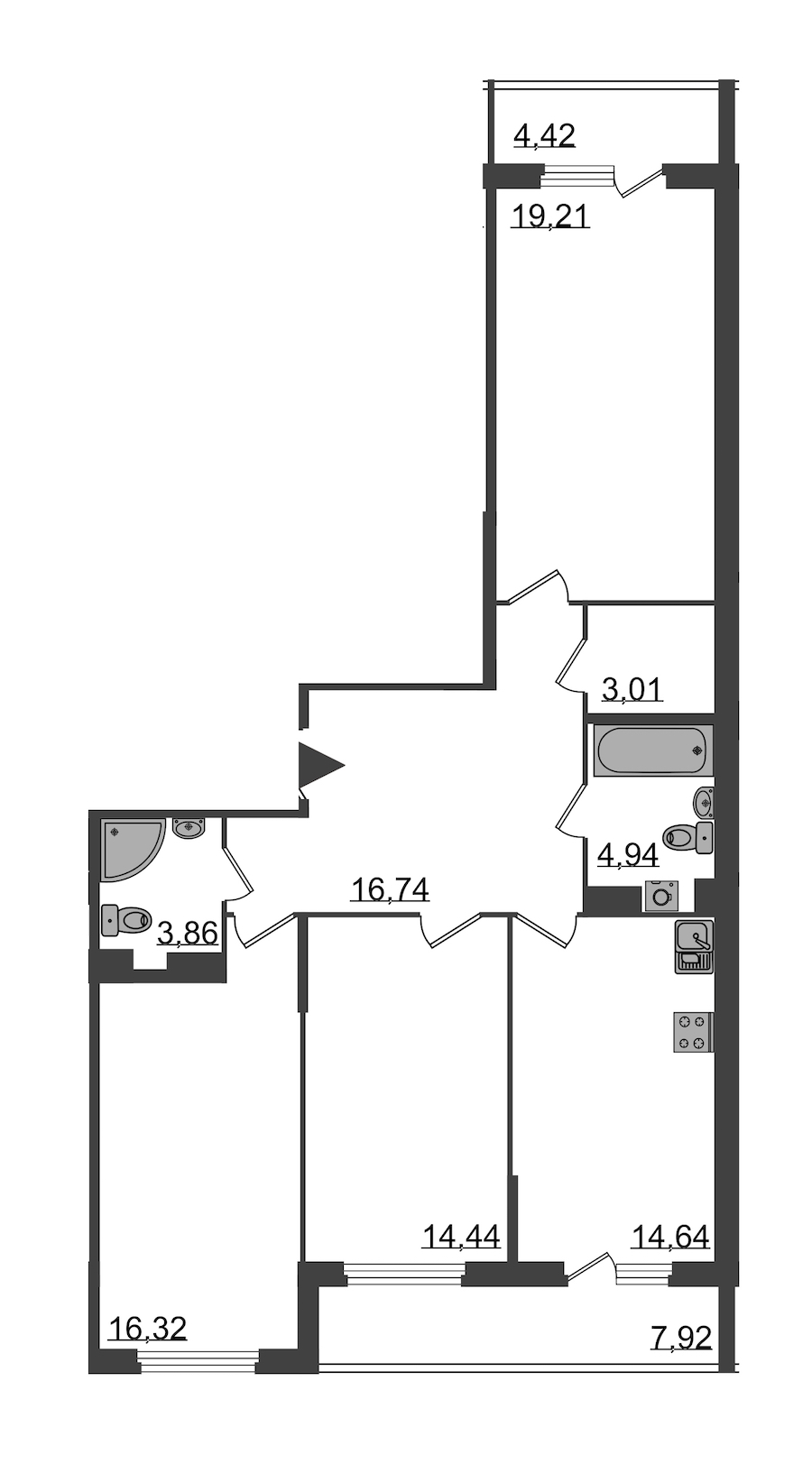 3-комнатная, 99 м² — ЖК Клубный дом Б57