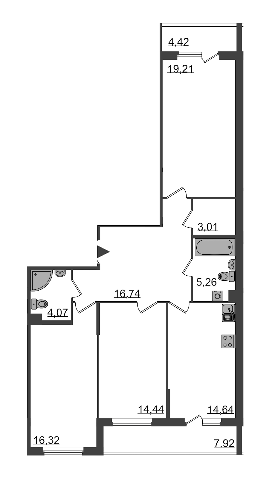 3-комнатная, 100 м² — ЖК Клубный дом Б57