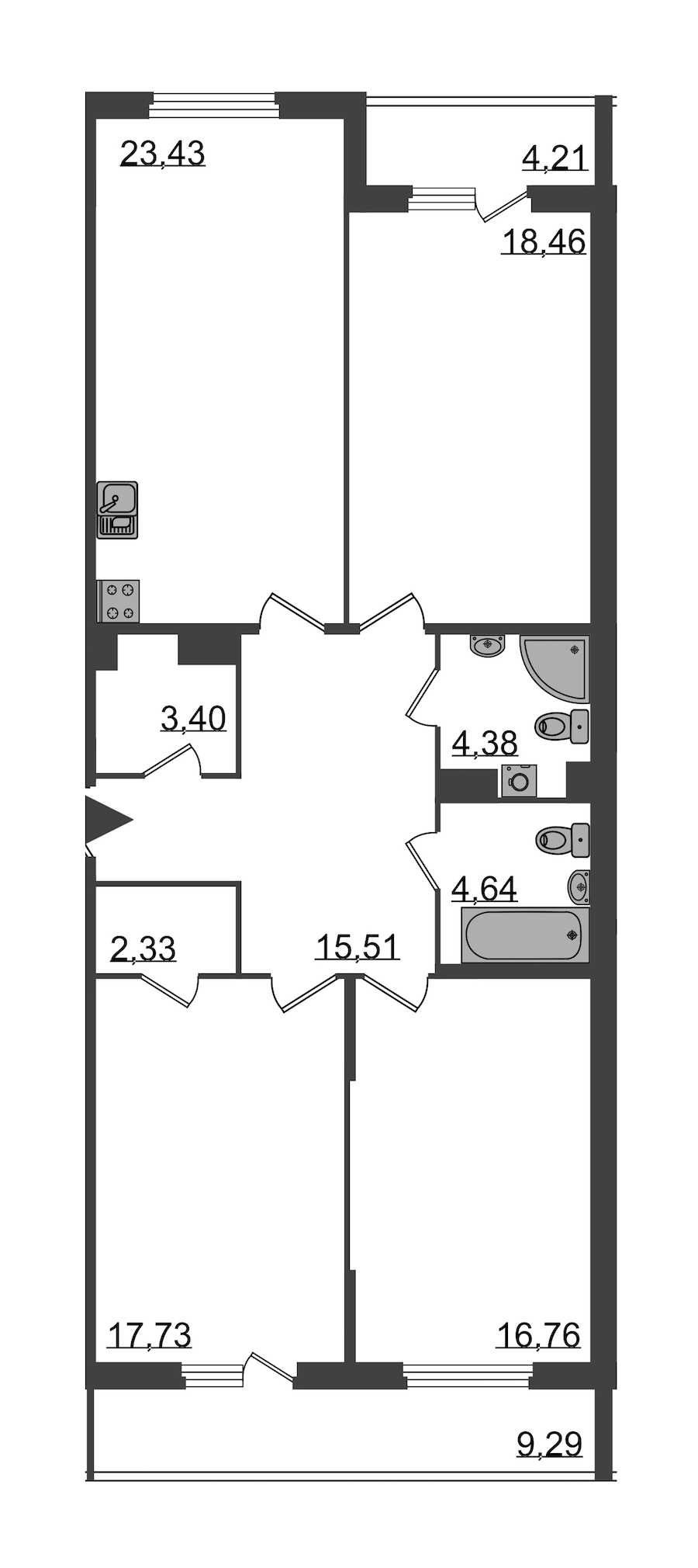 3-комнатная, 113 м² — ЖК Клубный дом Б57