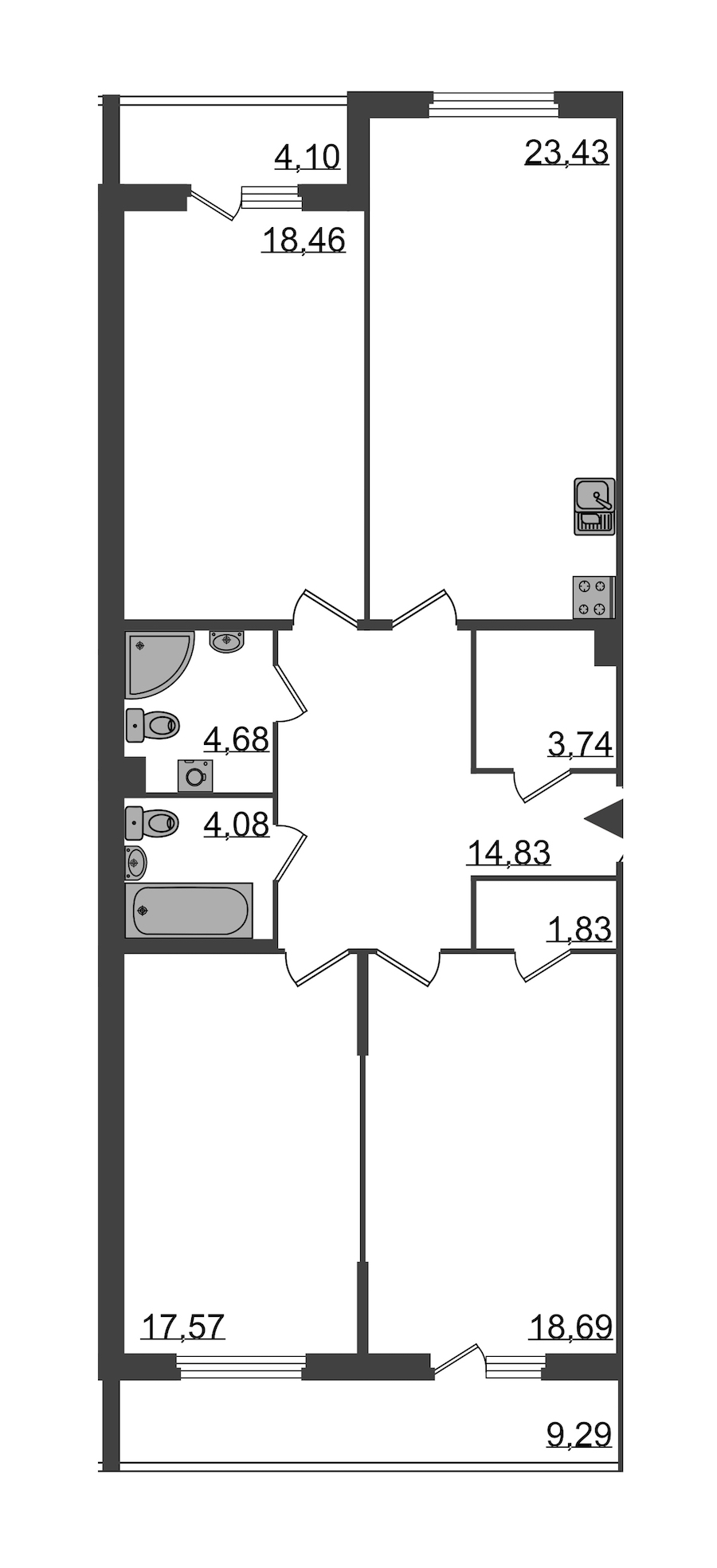 3-комнатная, 114 м² — ЖК Клубный дом Б57