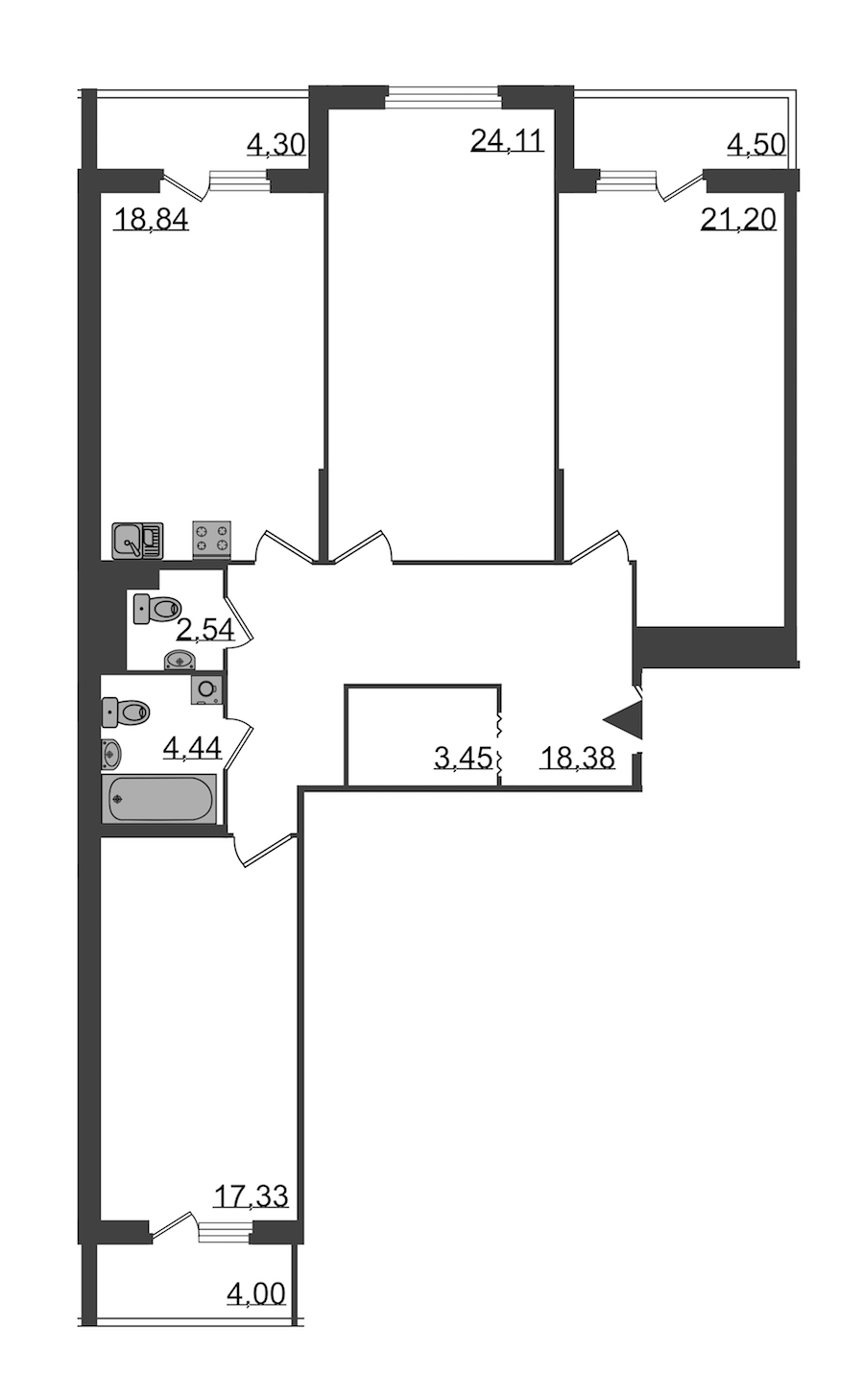 3-комнатная, 117 м² — ЖК Клубный дом Б57