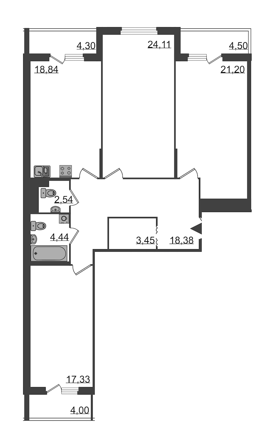 3-комнатная, 117 м² — ЖК Клубный дом Б57