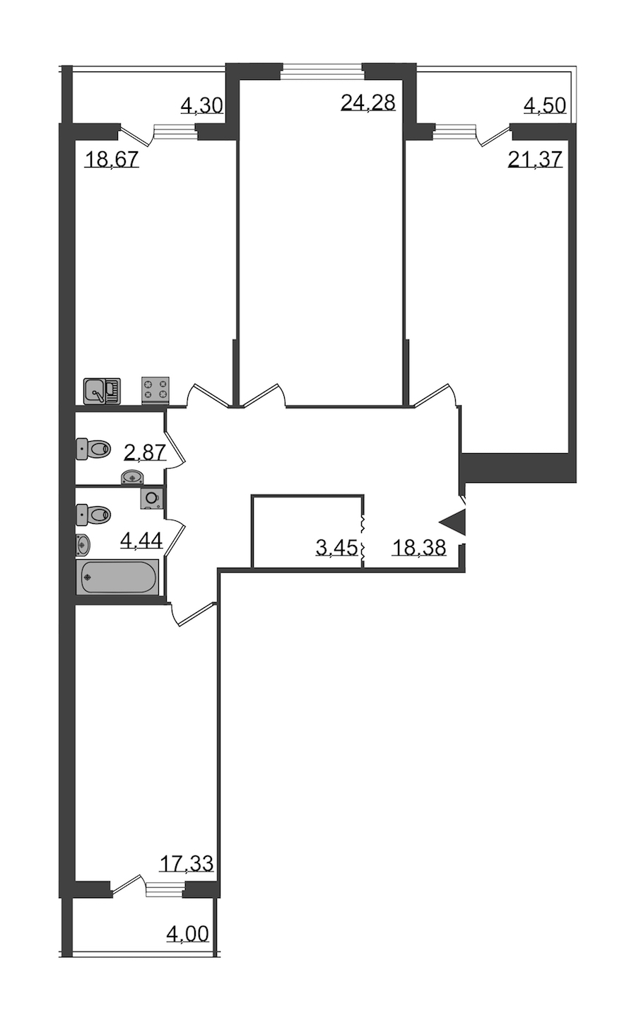 3-комнатная, 117 м² — ЖК Клубный дом Б57