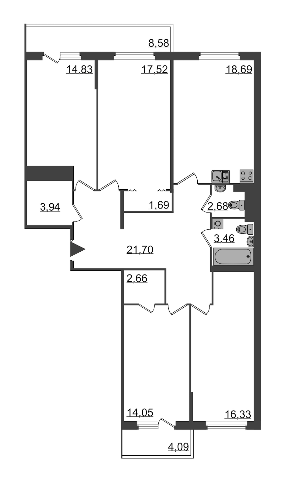 4-комнатная, 122 м² — ЖК Клубный дом Б57