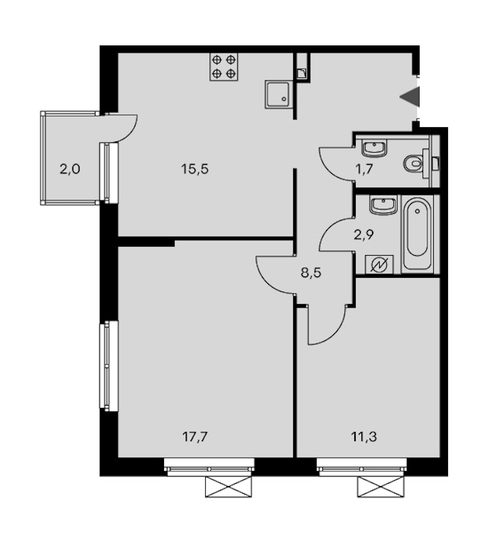 2-комнатная, 58 м² — ЖК ЖК Орловский парк
