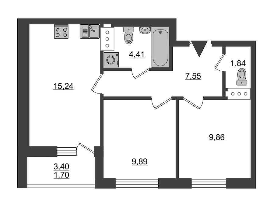 2-комнатная, 50 м² — ЖК ЖК ID Мурино (Айди Мурино)