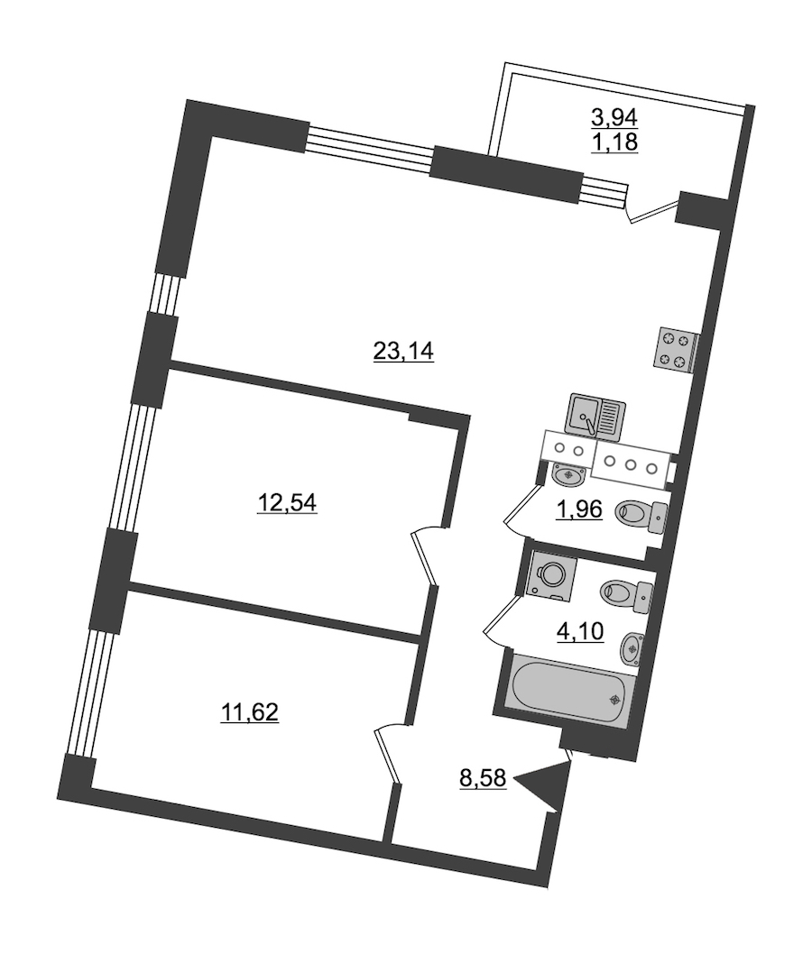 2-комнатная, 63 м² — ЖК ЖК ID Мурино (Айди Мурино)