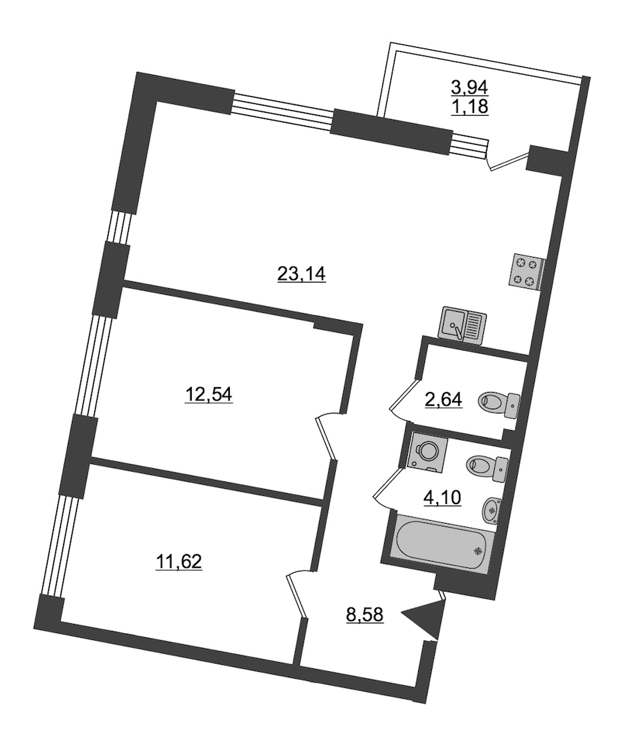 2-комнатная, 64 м² — ЖК ЖК ID Мурино (Айди Мурино)