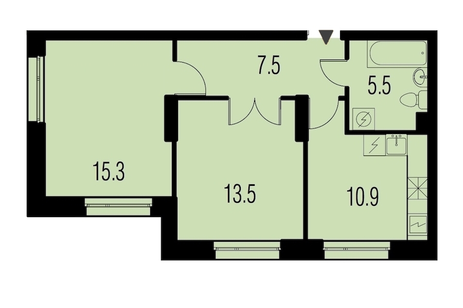 2-комнатная, 53 м² — ЖК ЖК Жемчужный Каскад