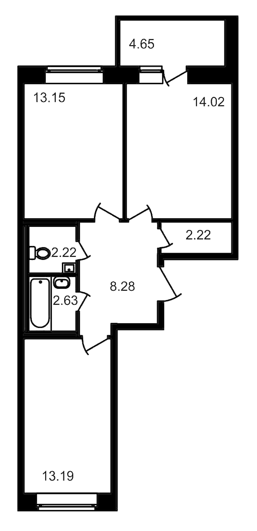2-комнатная, 60 м² — ЖК ЖК Северный