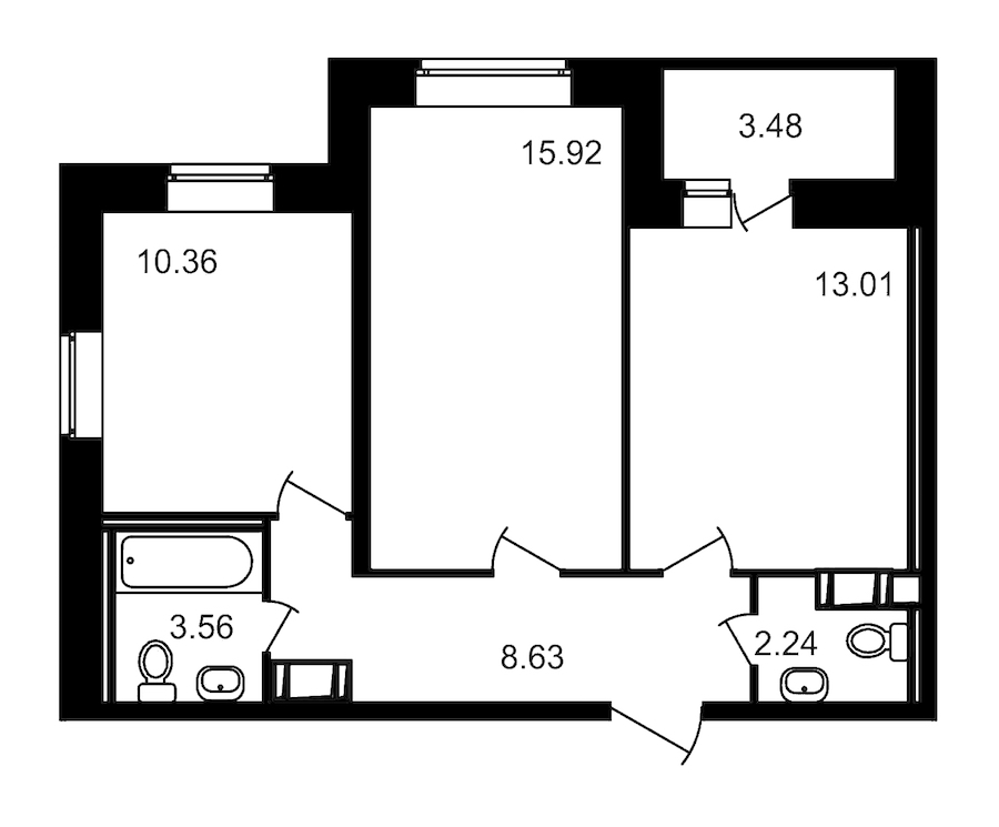 2-комнатная, 57 м² — ЖК ЖК Северный