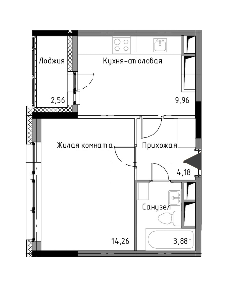 1-комнатная, 34 м² — ЖК ЖК Нью Тайм (New Time)