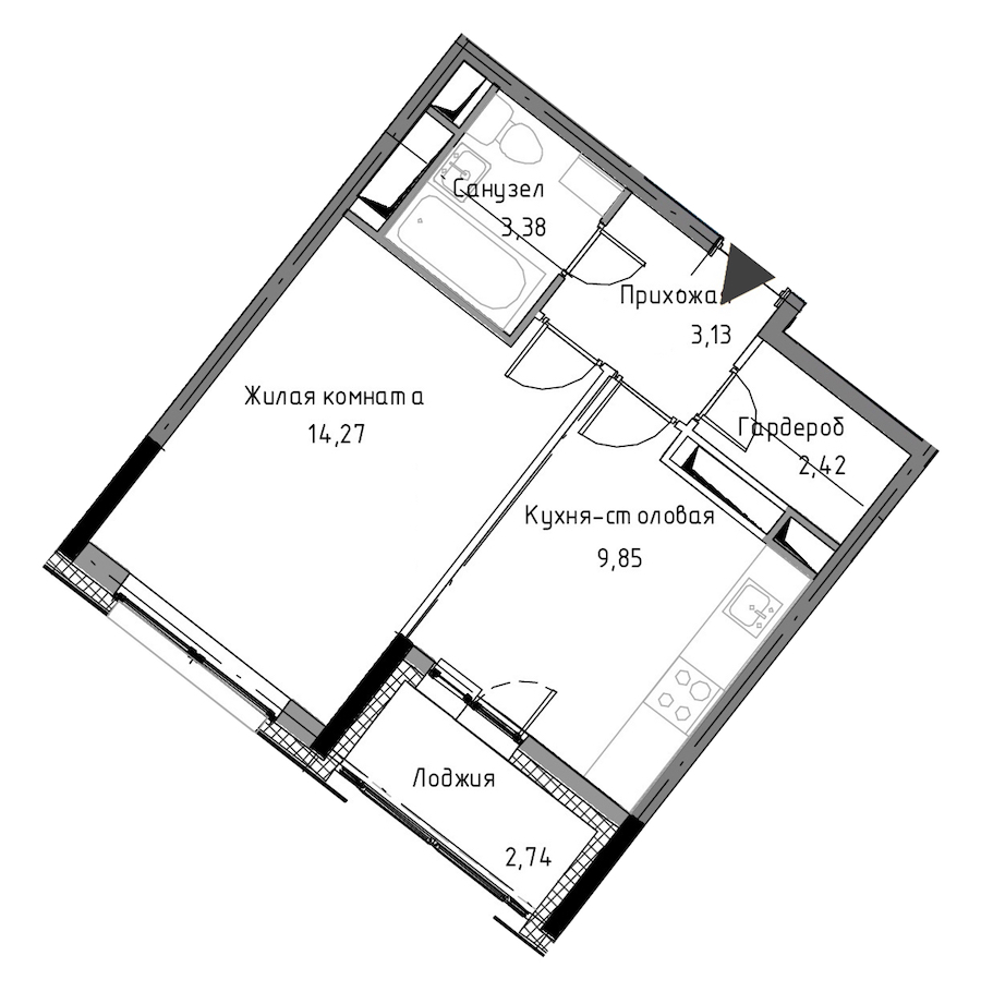 1-комнатная, 34 м² — ЖК ЖК Нью Тайм (New Time)