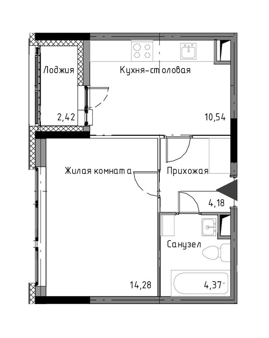 1-комнатная, 35 м² — ЖК ЖК Нью Тайм (New Time)