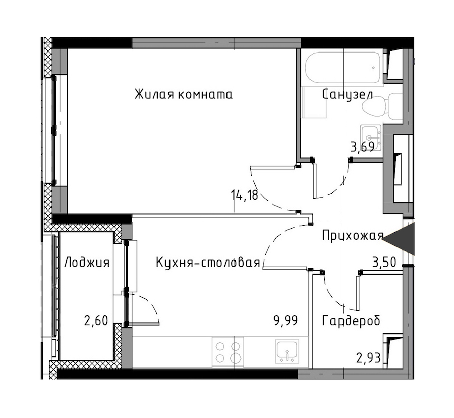 1-комнатная, 36 м² — ЖК ЖК Нью Тайм (New Time)
