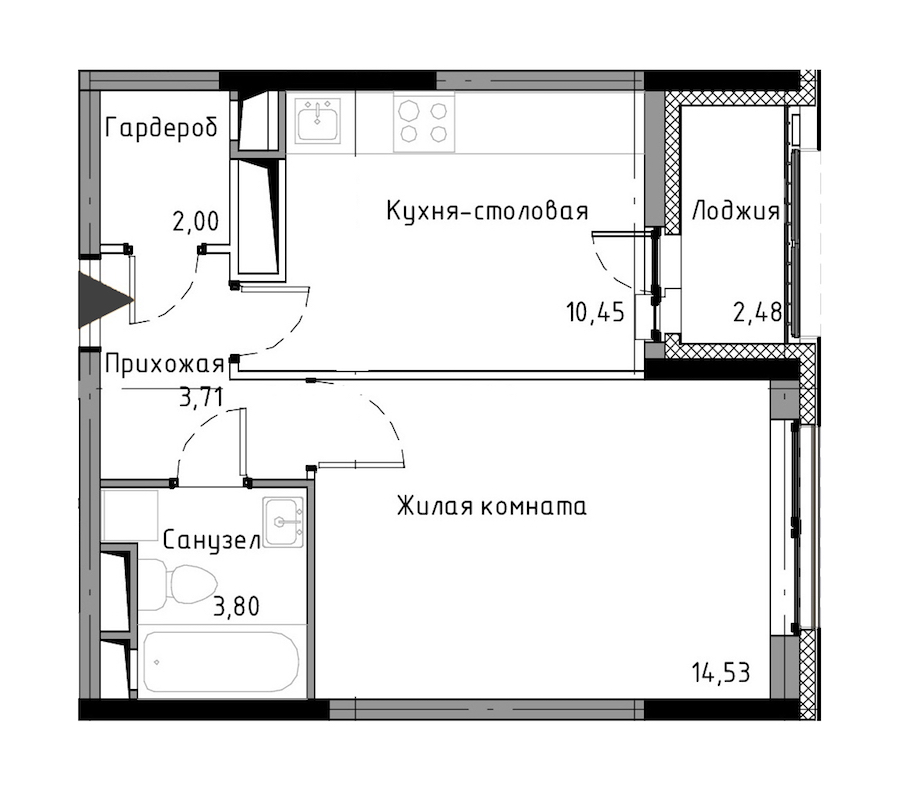 1-комнатная, 36 м² — ЖК ЖК Нью Тайм (New Time)