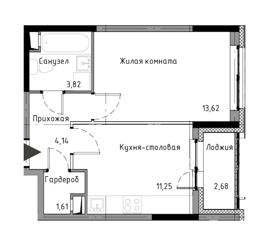 1-комнатная, 36 м² — ЖК ЖК Нью Тайм (New Time)