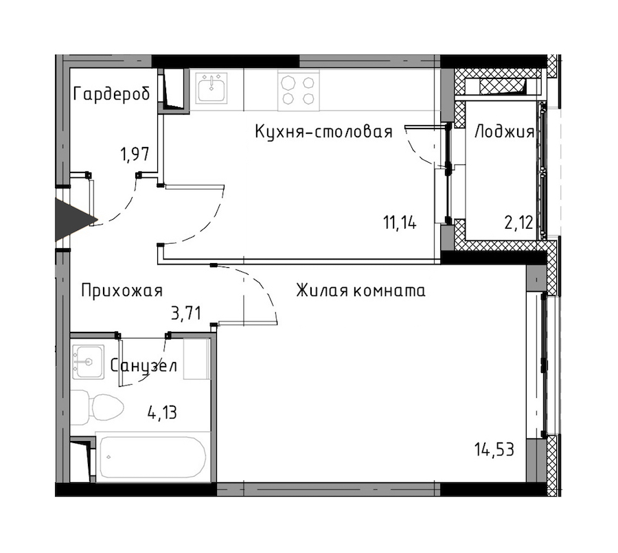 1-комнатная, 37 м² — ЖК ЖК Нью Тайм (New Time)