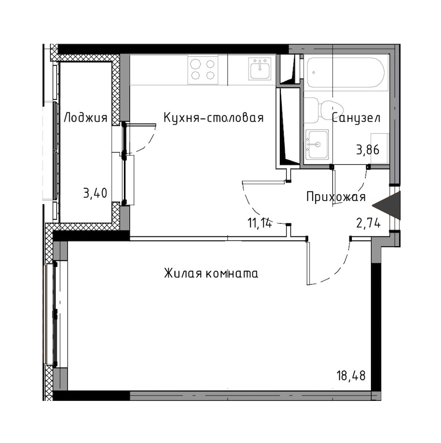 1-комнатная, 38 м² — ЖК ЖК Нью Тайм (New Time)