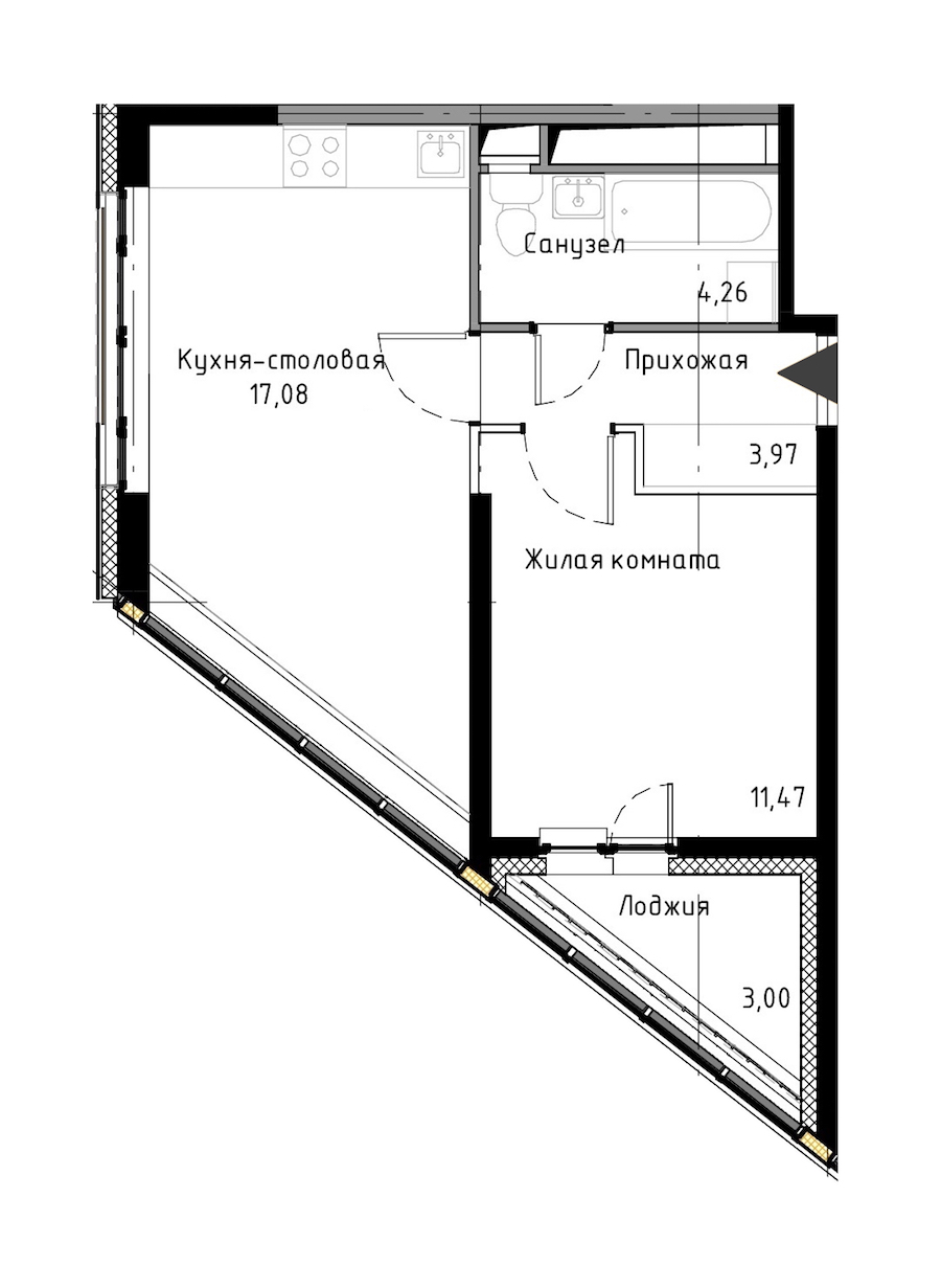1-комнатная, 38 м² — ЖК ЖК Нью Тайм (New Time)