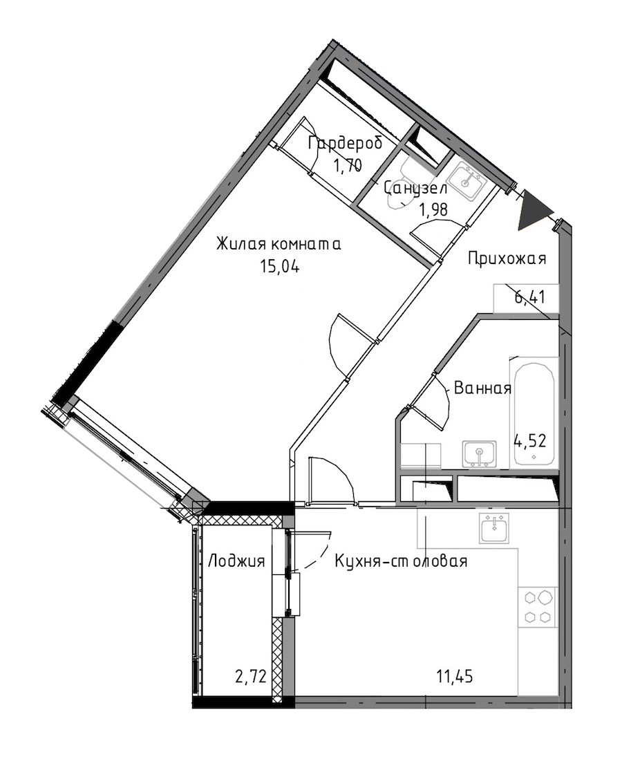1-комнатная, 42 м² — ЖК ЖК Нью Тайм (New Time)