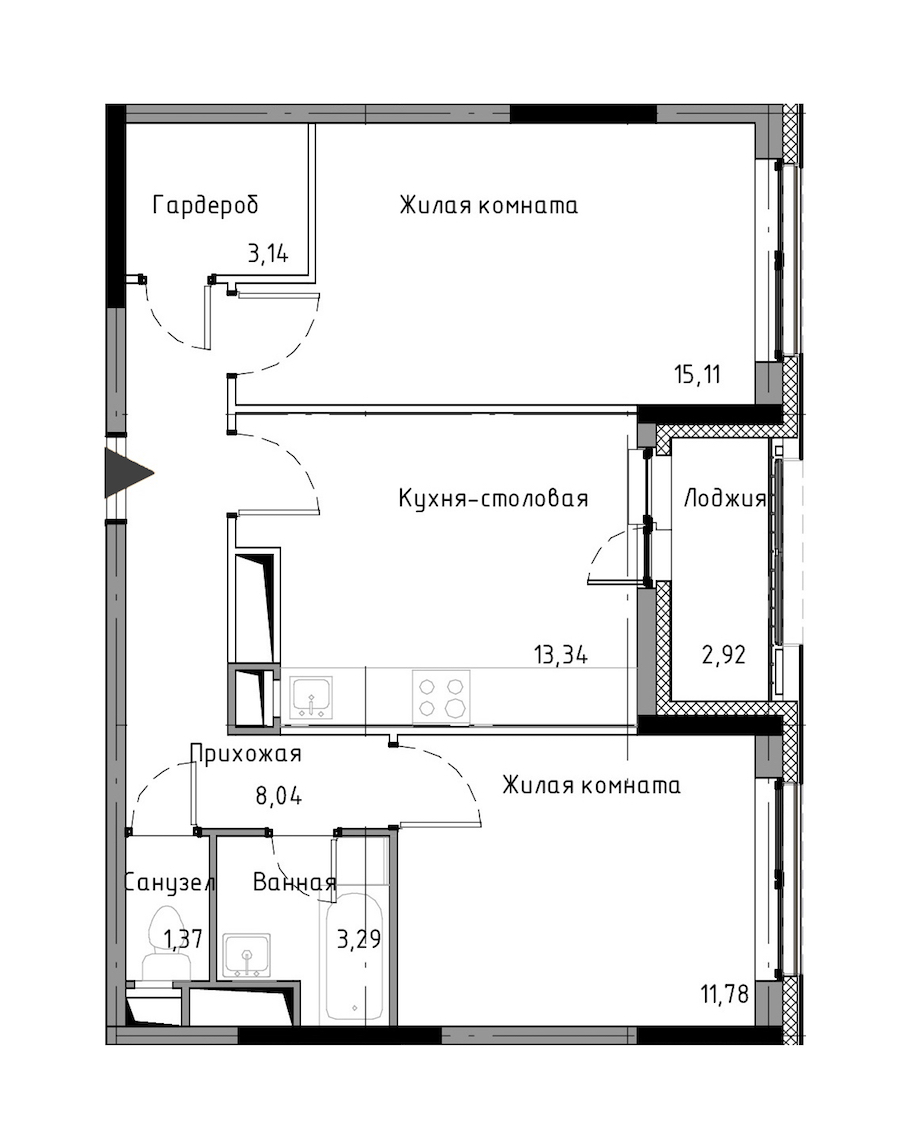 2-комнатная, 58 м² — ЖК ЖК Нью Тайм (New Time)