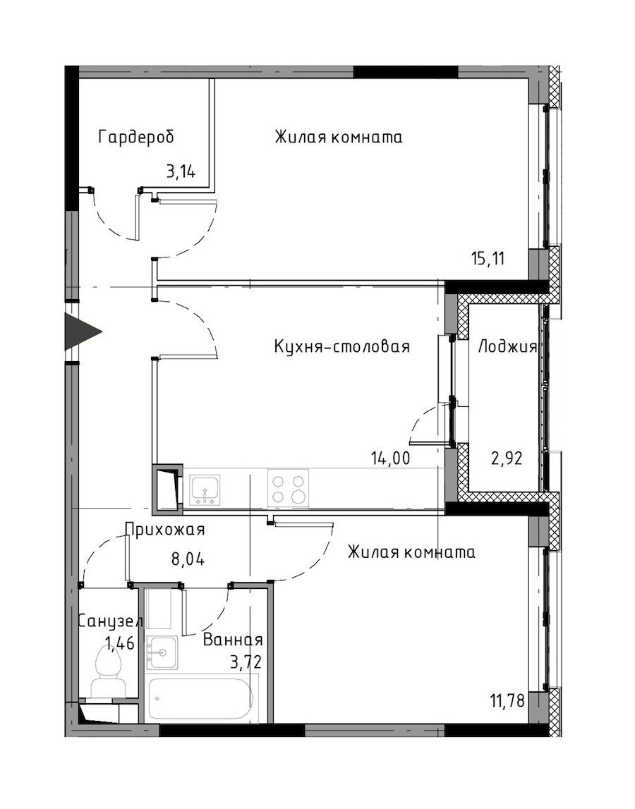 2-комнатная, 59 м² — ЖК ЖК Нью Тайм (New Time)
