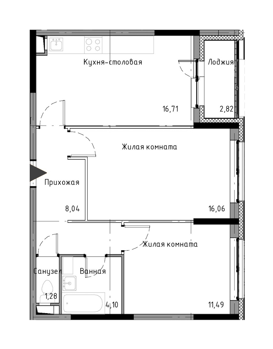 2-комнатная, 59 м² — ЖК ЖК Нью Тайм (New Time)