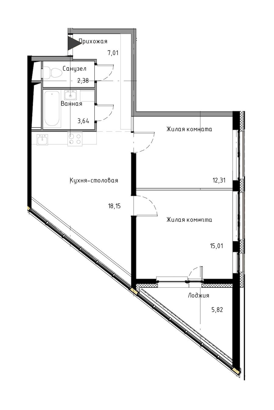 2-комнатная, 61 м² — ЖК ЖК Нью Тайм (New Time)