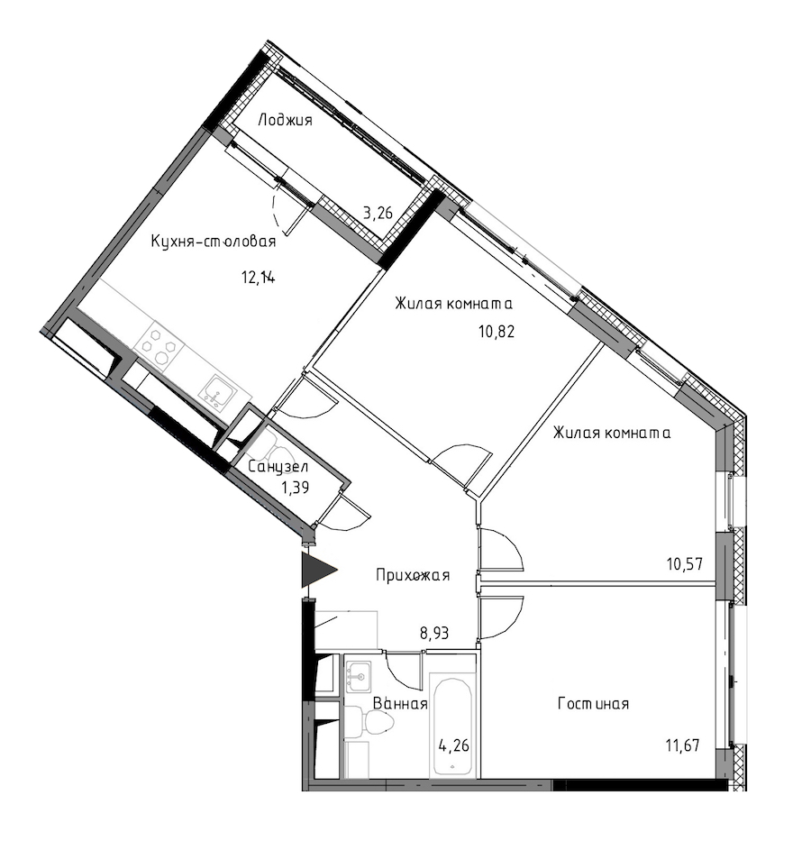 3-комнатная, 61 м² — ЖК ЖК Нью Тайм (New Time)